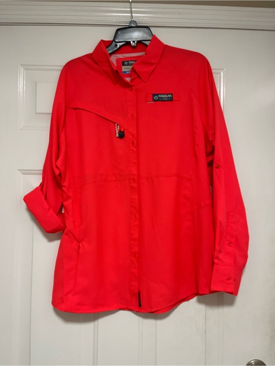 Magellan Outdoors Tops - Magellan Outdoors Bright Red Roll-Tab Long Sleeve Performance Shirt Large